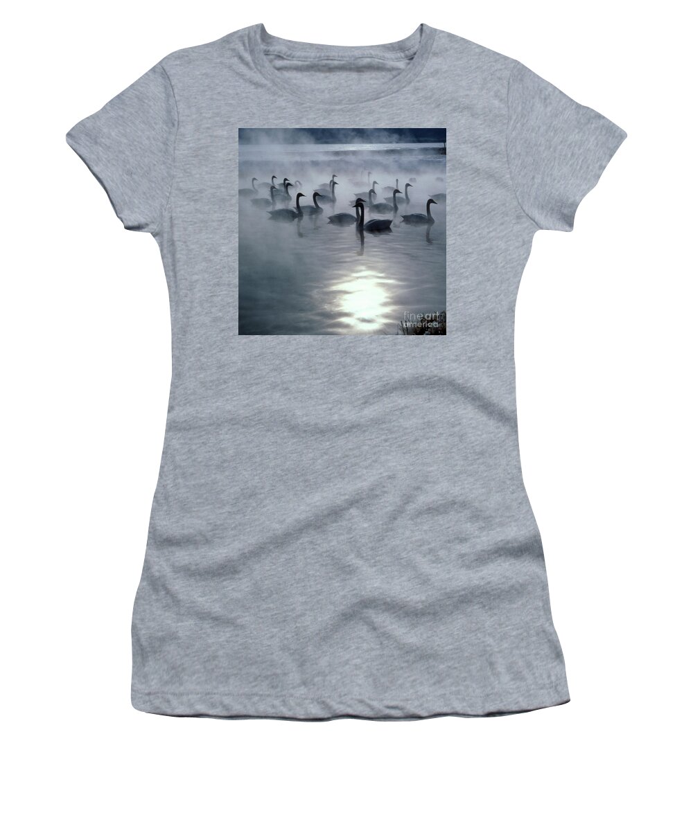 Whooper Swan Women's T-Shirt featuring the photograph Whooper Swans by Teiji Saga and Photo Researchers