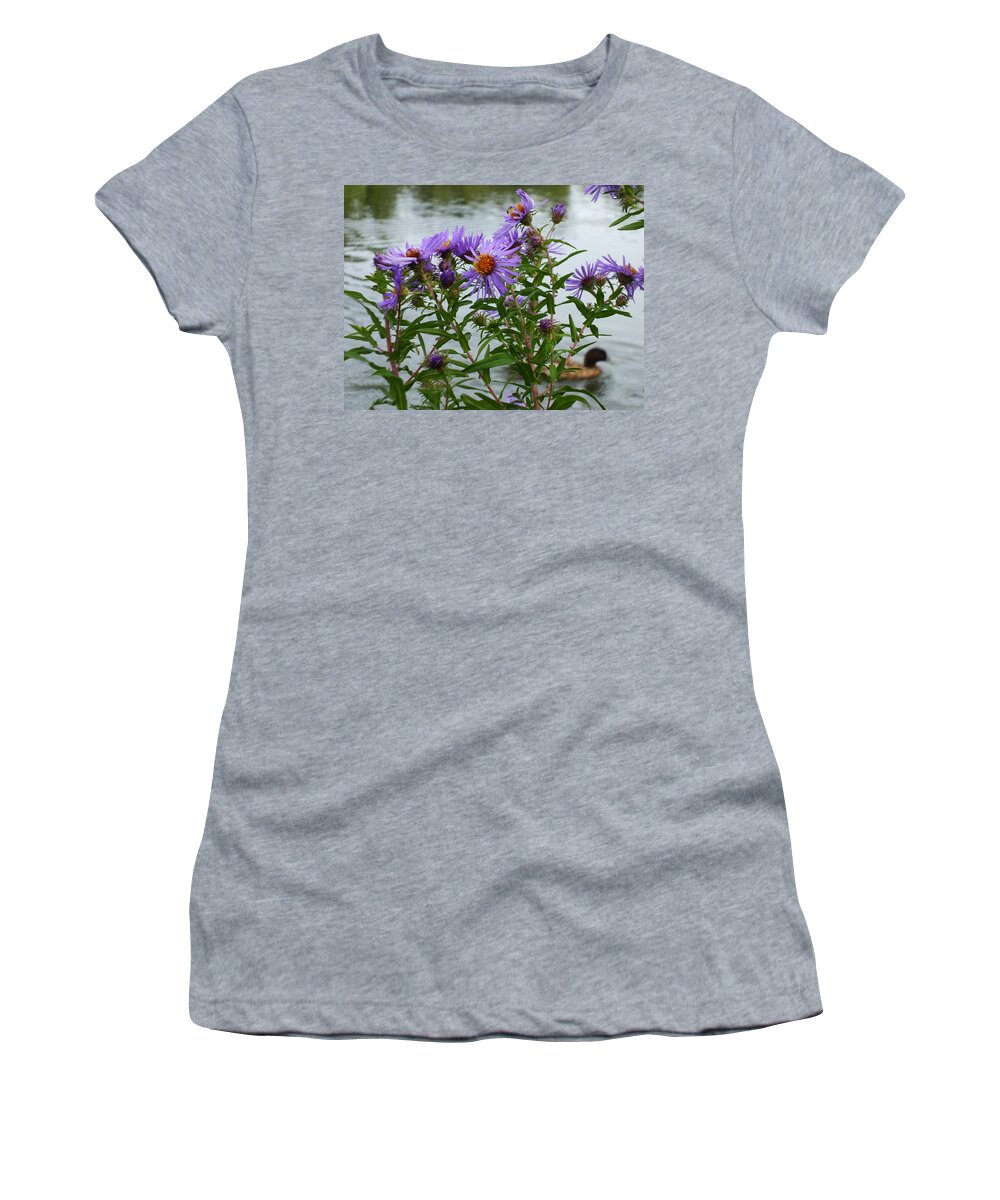Nature Women's T-Shirt featuring the photograph Wild Flowers and Duck by Nicholas Small