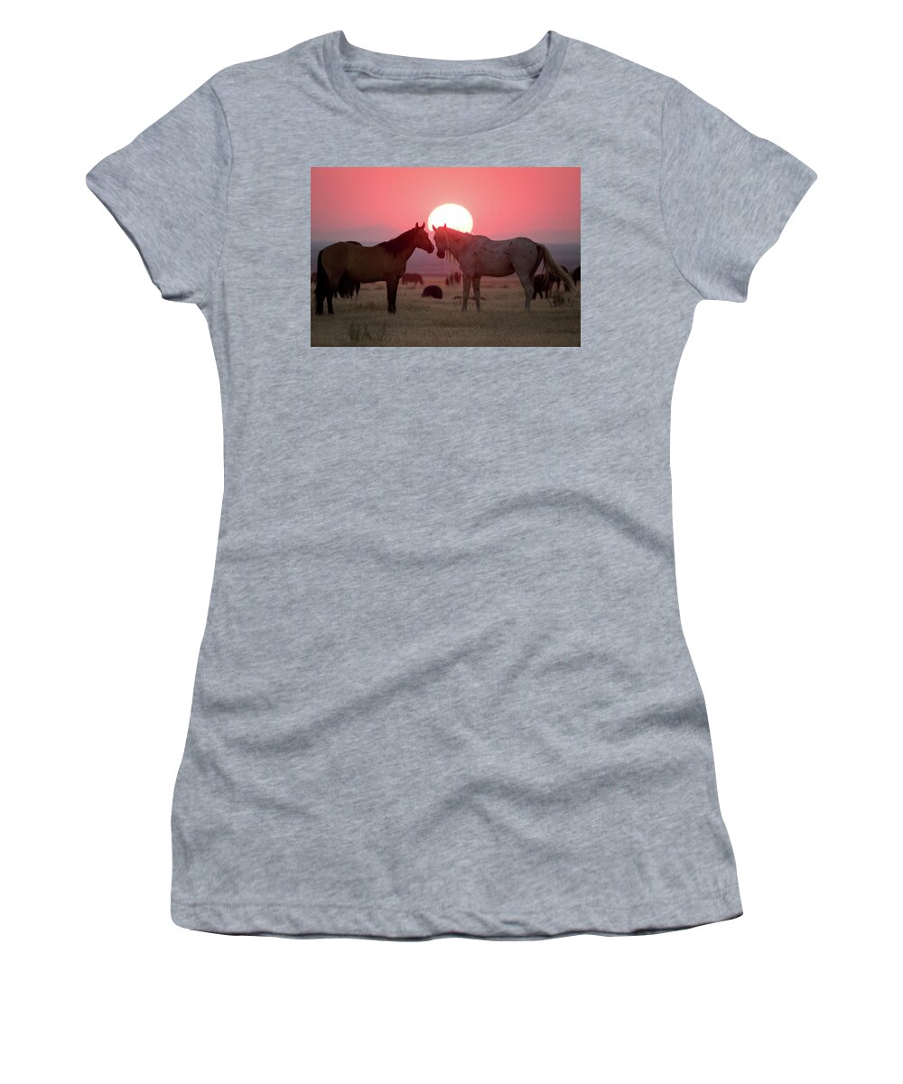 Wild Horse Women's T-Shirt featuring the photograph Wild Horse Sunset by Wesley Aston