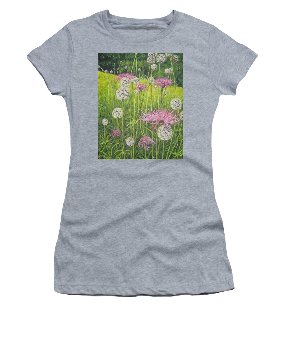 Art Women's T-Shirt featuring the painting Wild Thistles by Shirley Wellstead
