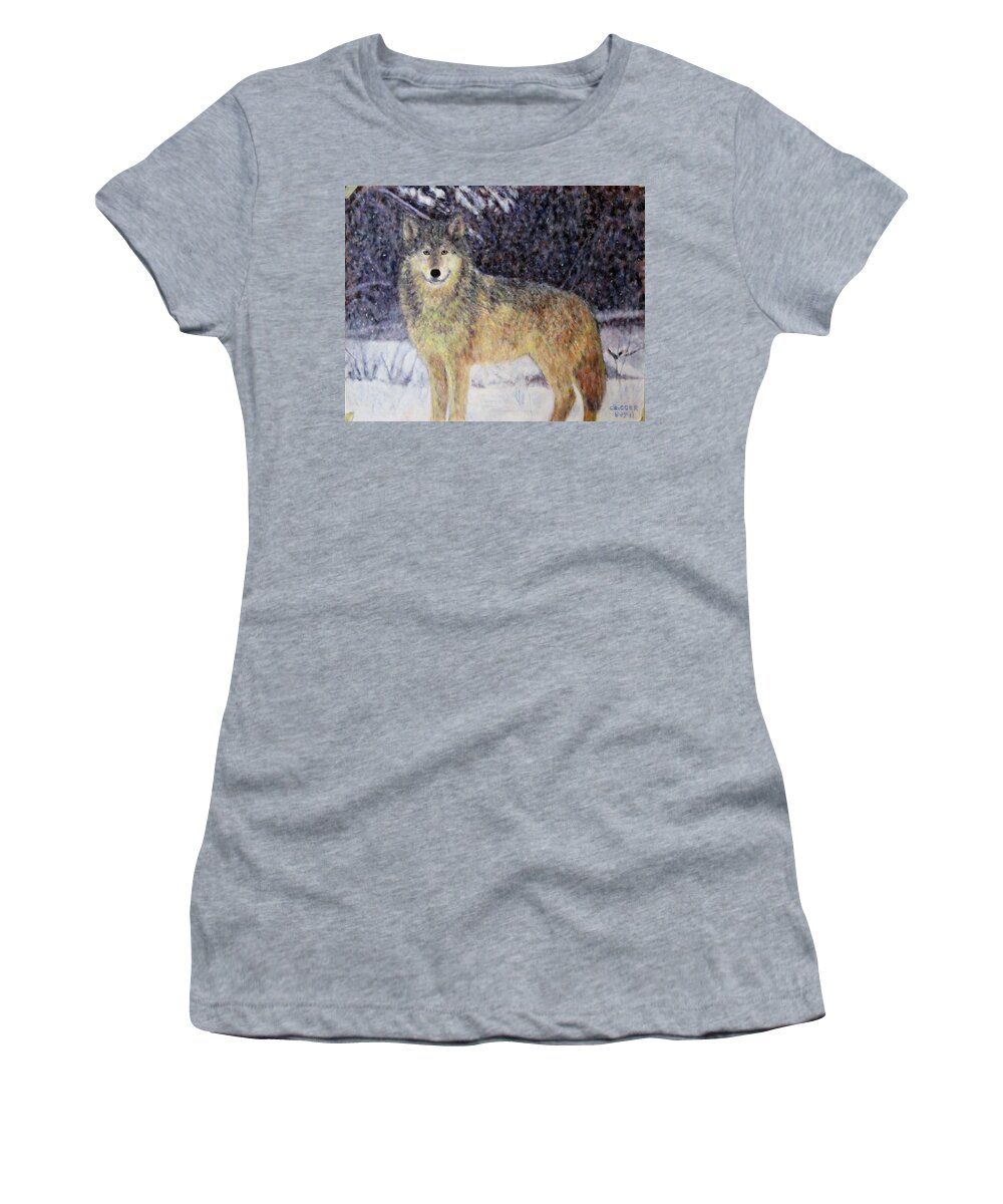 Impressionism Women's T-Shirt featuring the painting Wilderness wolf by Glenda Crigger