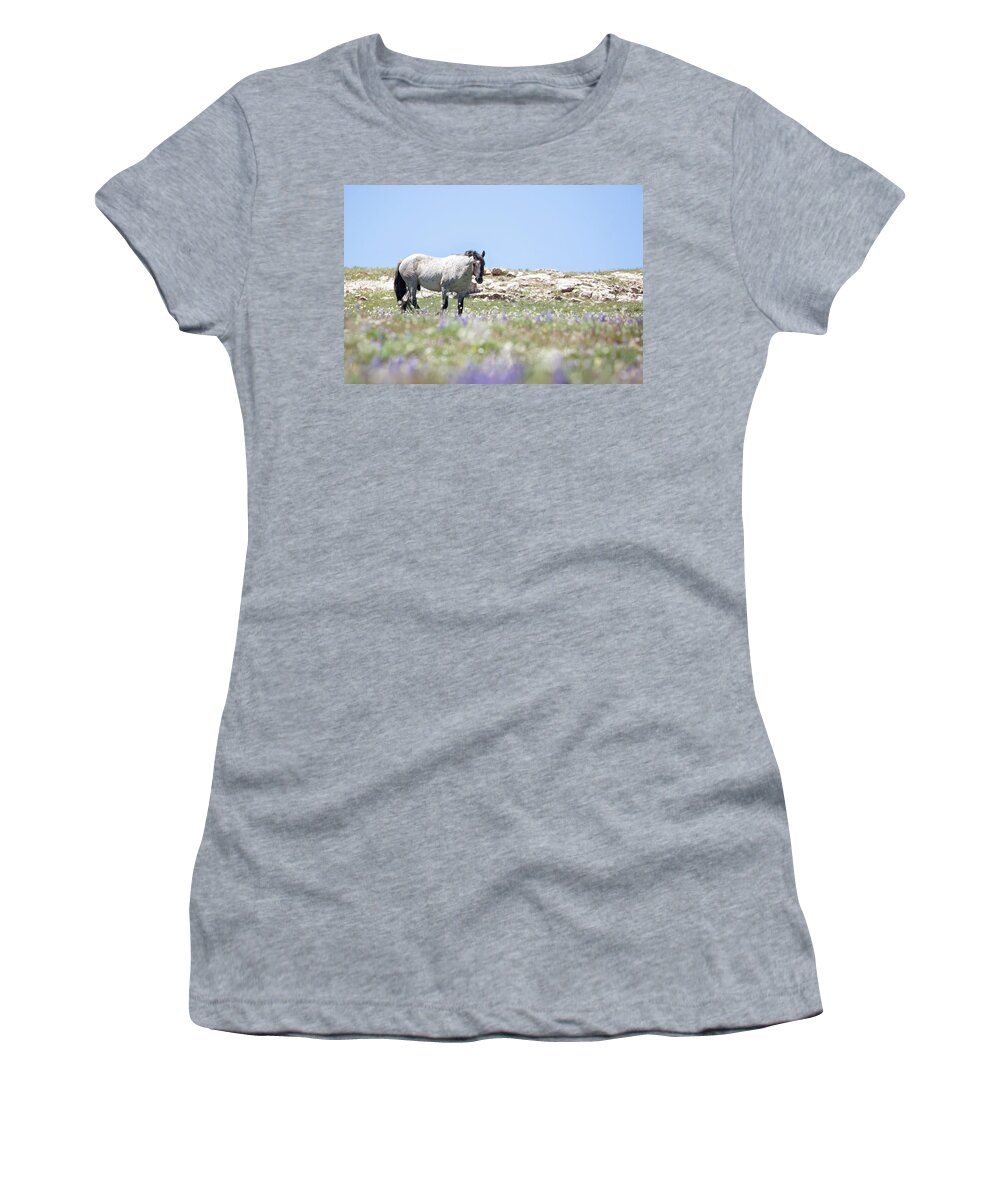 Wild Women's T-Shirt featuring the photograph Wildflowers and Mustang by Eilish Palmer