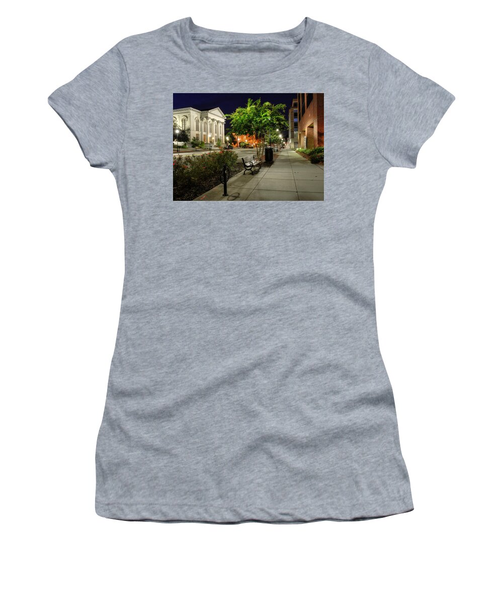 Wilmington Women's T-Shirt featuring the photograph Wilmington Sidewalk At Night by Greg and Chrystal Mimbs
