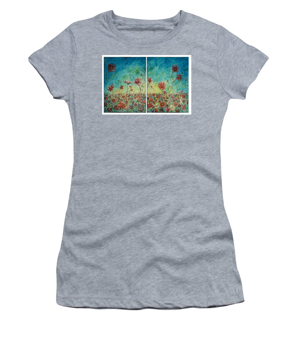 Flowers Women's T-Shirt featuring the painting Wind Dancers by Nik Helbig