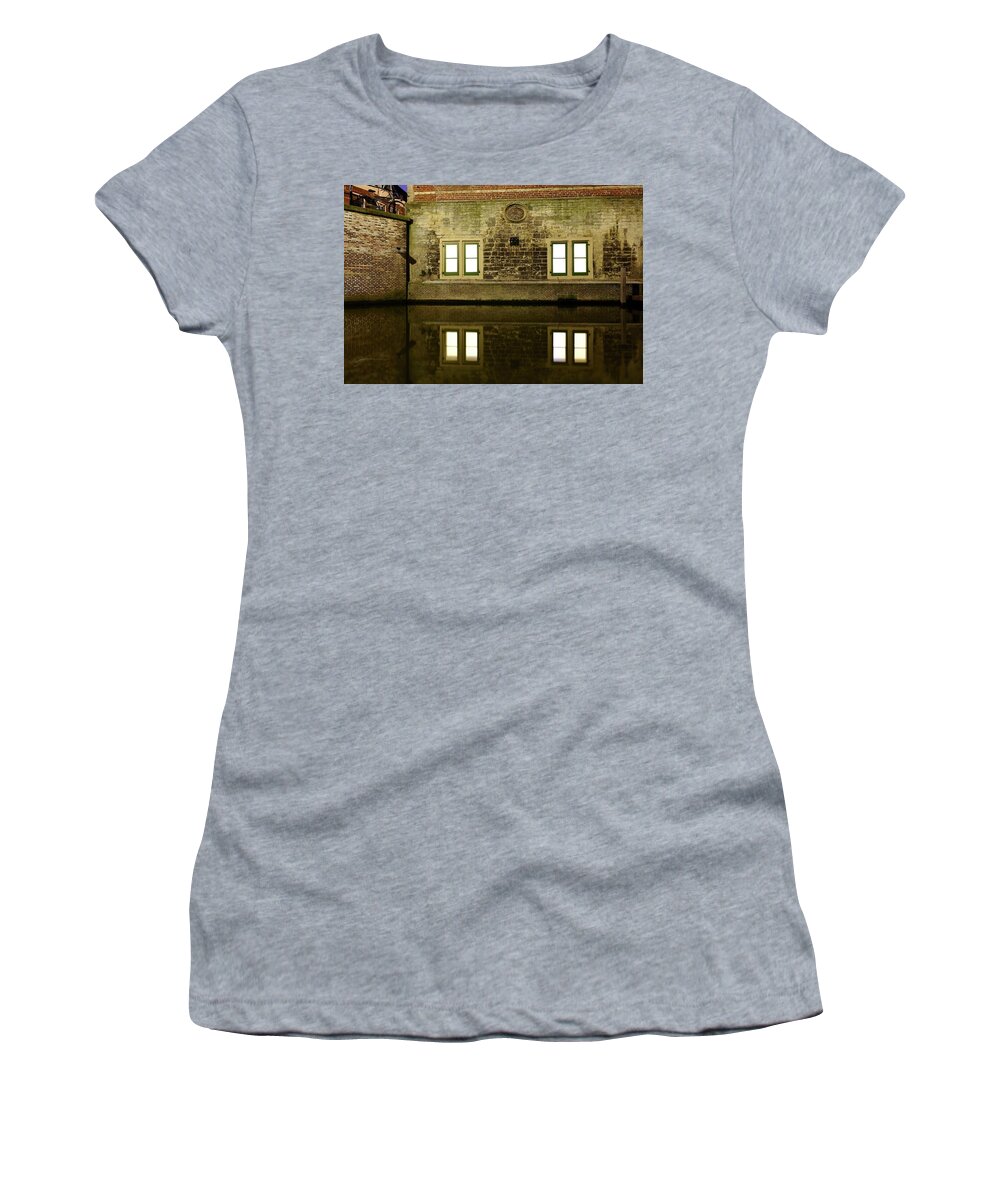 Window Women's T-Shirt featuring the photograph Windows Paushuize in Utrecht in the evening 292 by Merijn Van der Vliet