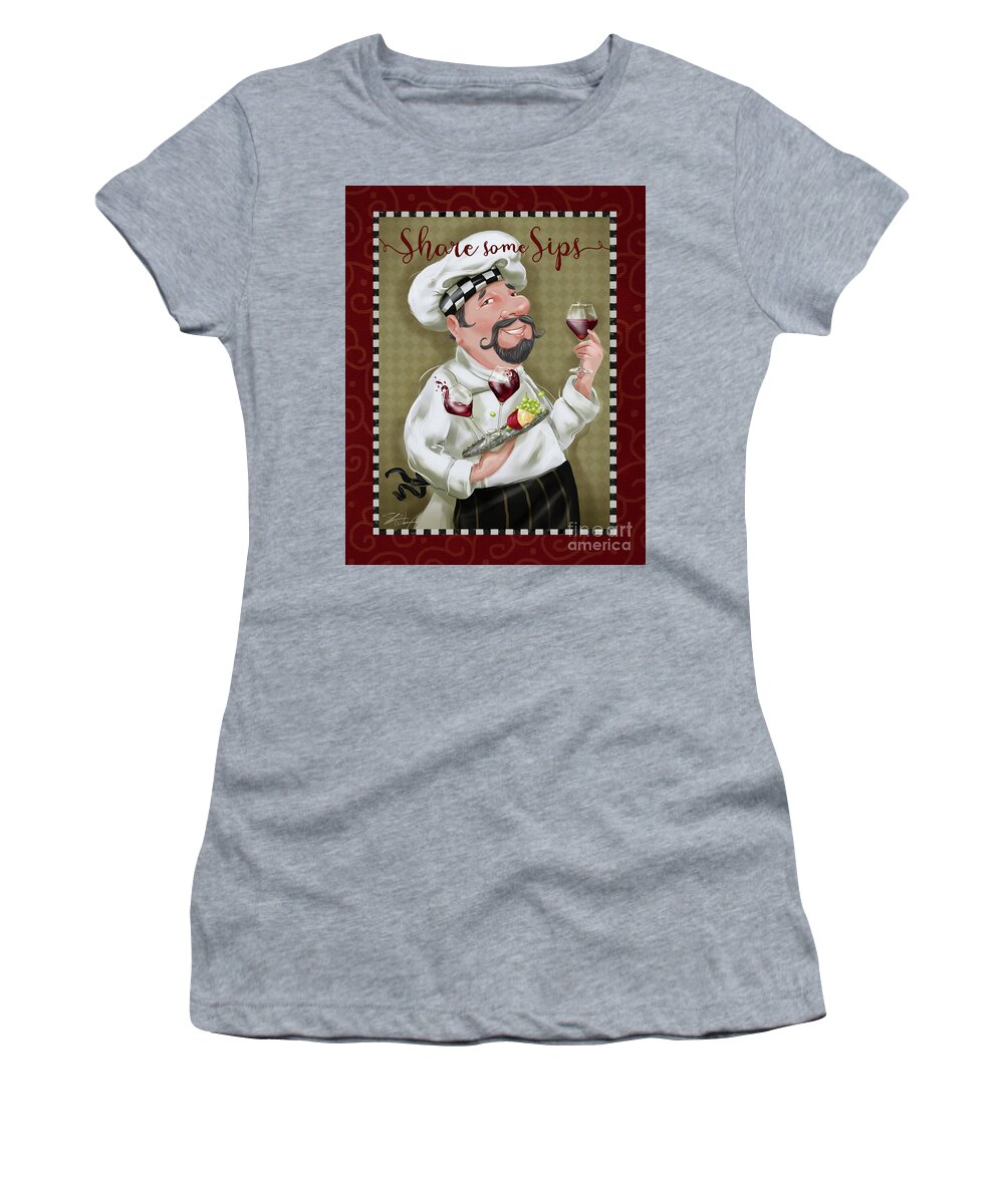 Chef Women's T-Shirt featuring the mixed media Wine Chef-Share Some Sips by Shari Warren