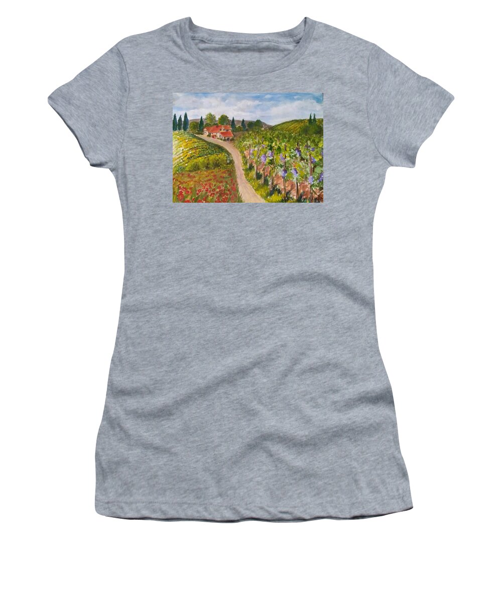Vineyards Women's T-Shirt featuring the painting Wine Country Imagined by Cheryl Wallace