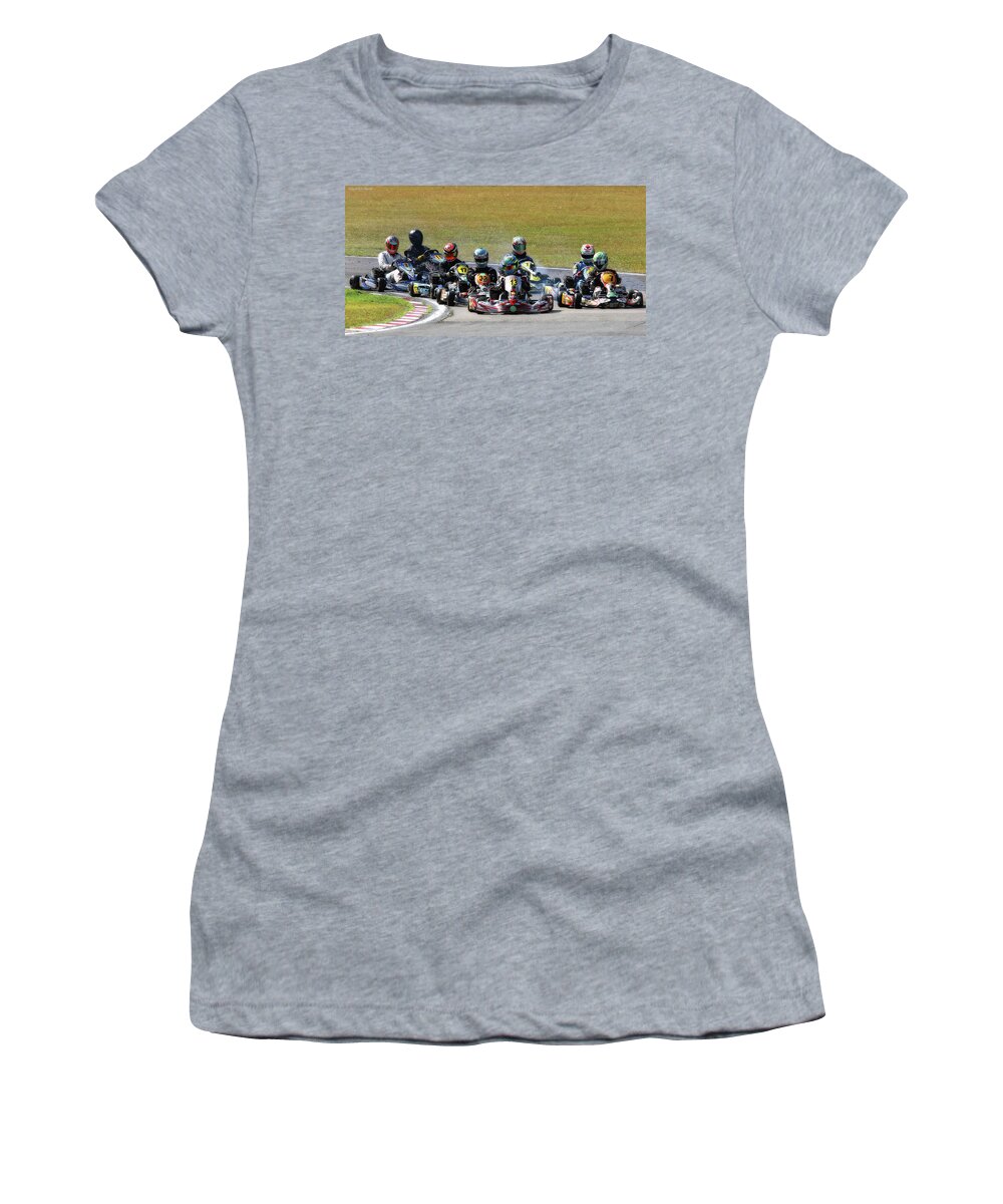Wingham Go Karts Women's T-Shirt featuring the photograph Wingham Go Karts 06 by Kevin Chippindall