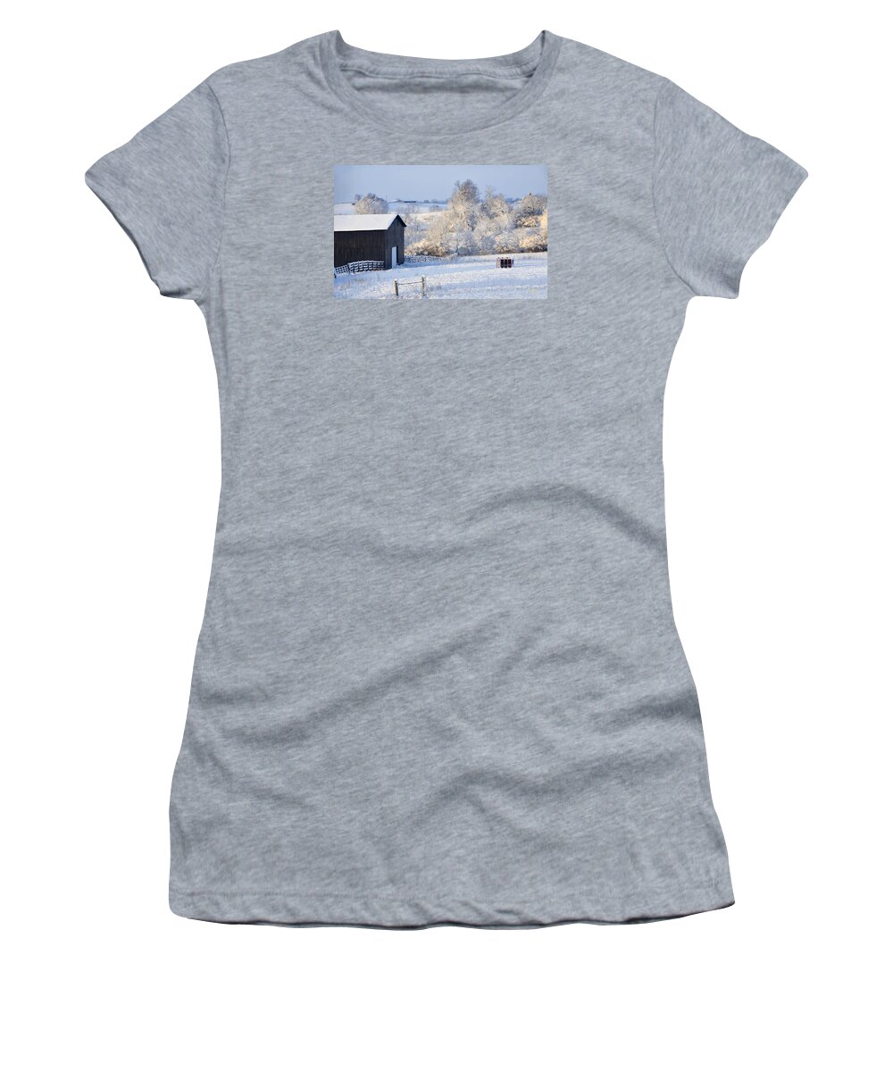 Landscape Women's T-Shirt featuring the photograph Winter barn 1 by Sam Davis Johnson
