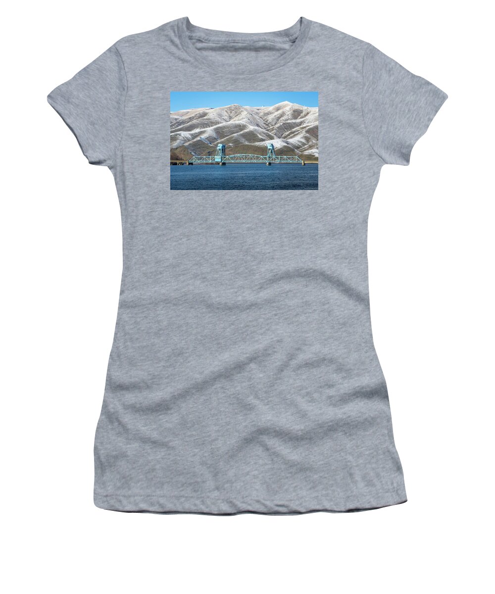 Lewiston Women's T-Shirt featuring the photograph Winter Blue Sky Bridge by Brad Stinson