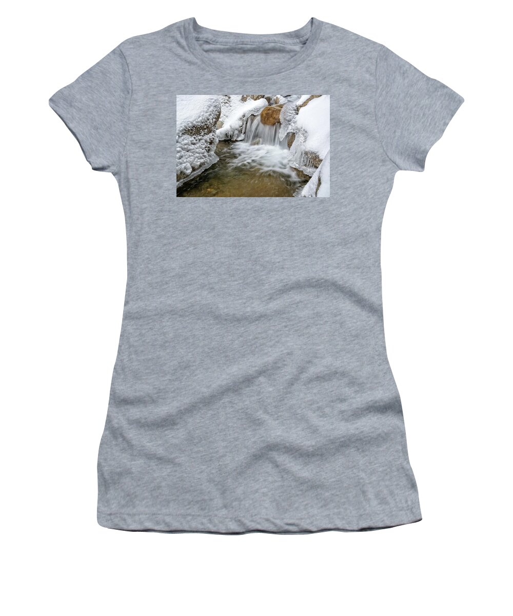 Pemigewasset River Nh Women's T-Shirt featuring the photograph Winter Cascade NH by Michael Hubley