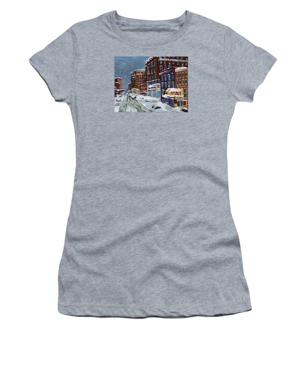 Downtown Women's T-Shirt featuring the painting Winter Downtown by Rodger Ellingson