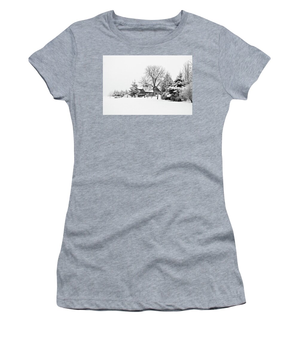 Winter Women's T-Shirt featuring the photograph Winter in Black and White Fleckl, Germany 2 by Tatiana Travelways