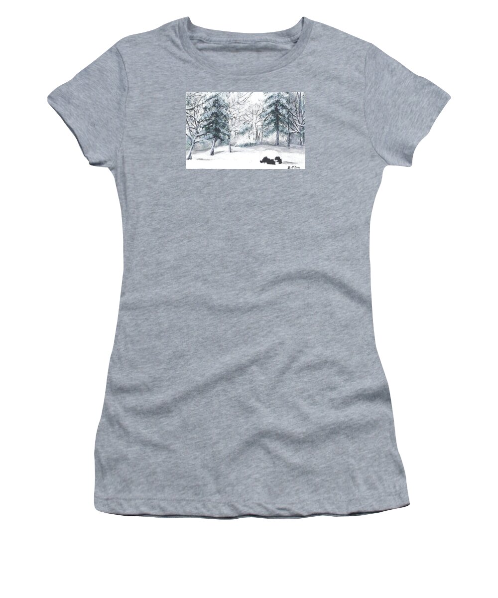 Winter Women's T-Shirt featuring the painting Winter in Weatogue by Dani McEvoy