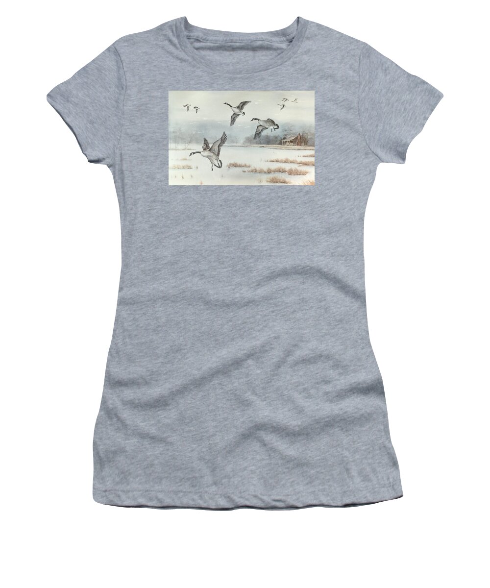 Wildlife Women's T-Shirt featuring the painting Winter Landing by ML McCormick