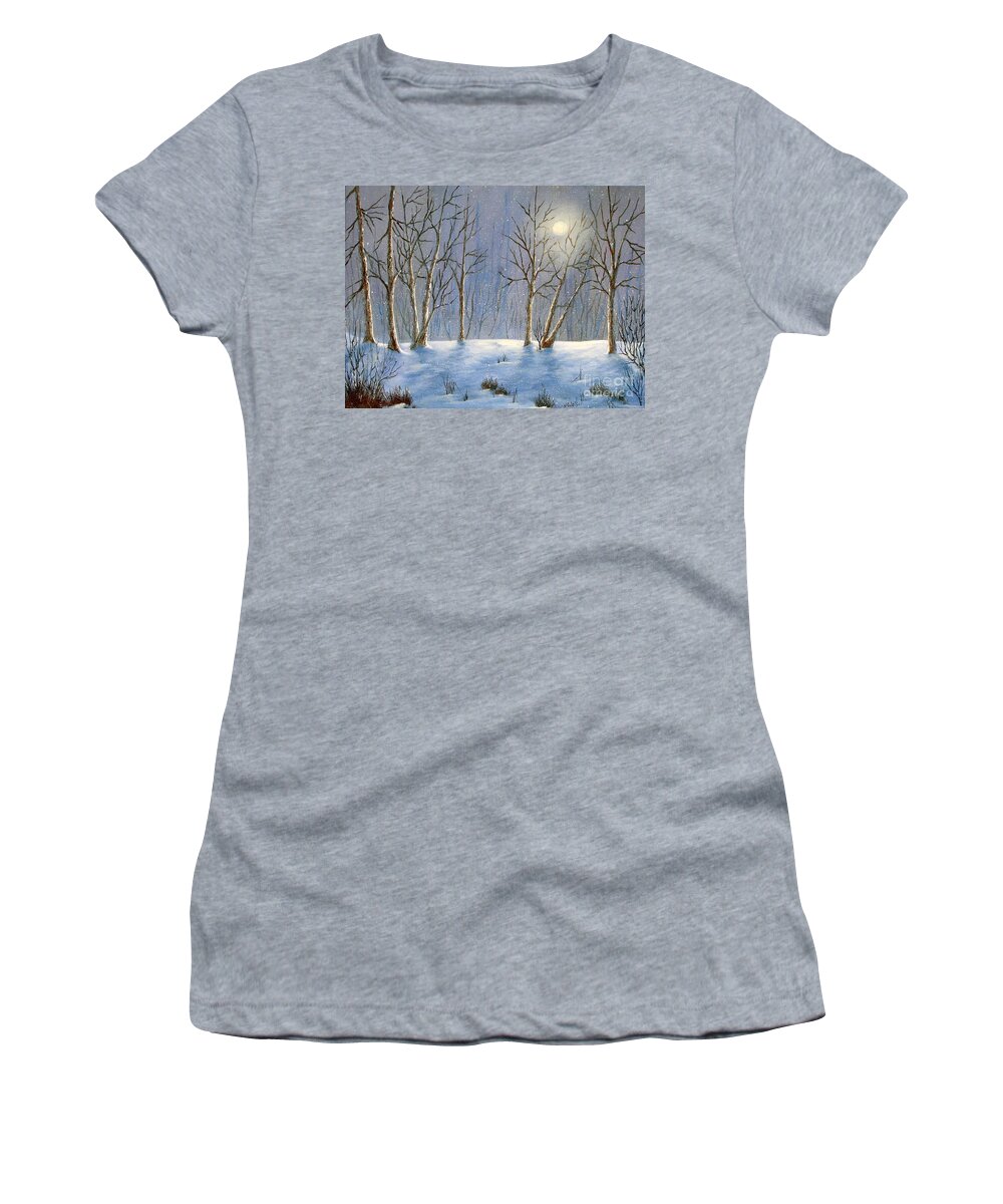 Landscape Women's T-Shirt featuring the painting Winter Night by Jerry Walker