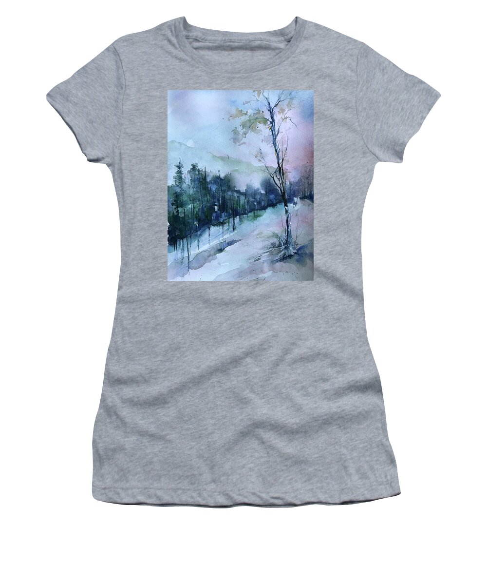 Winter Women's T-Shirt featuring the painting Winter Paradise by Robin Miller-Bookhout