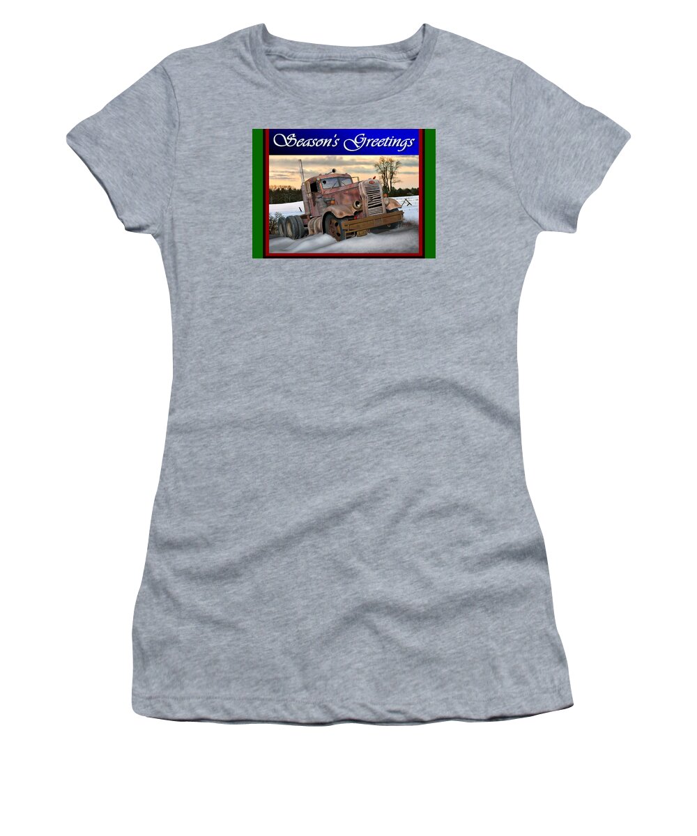 Peterbilt Women's T-Shirt featuring the digital art Winter Pete Season's Greetings by Stuart Swartz