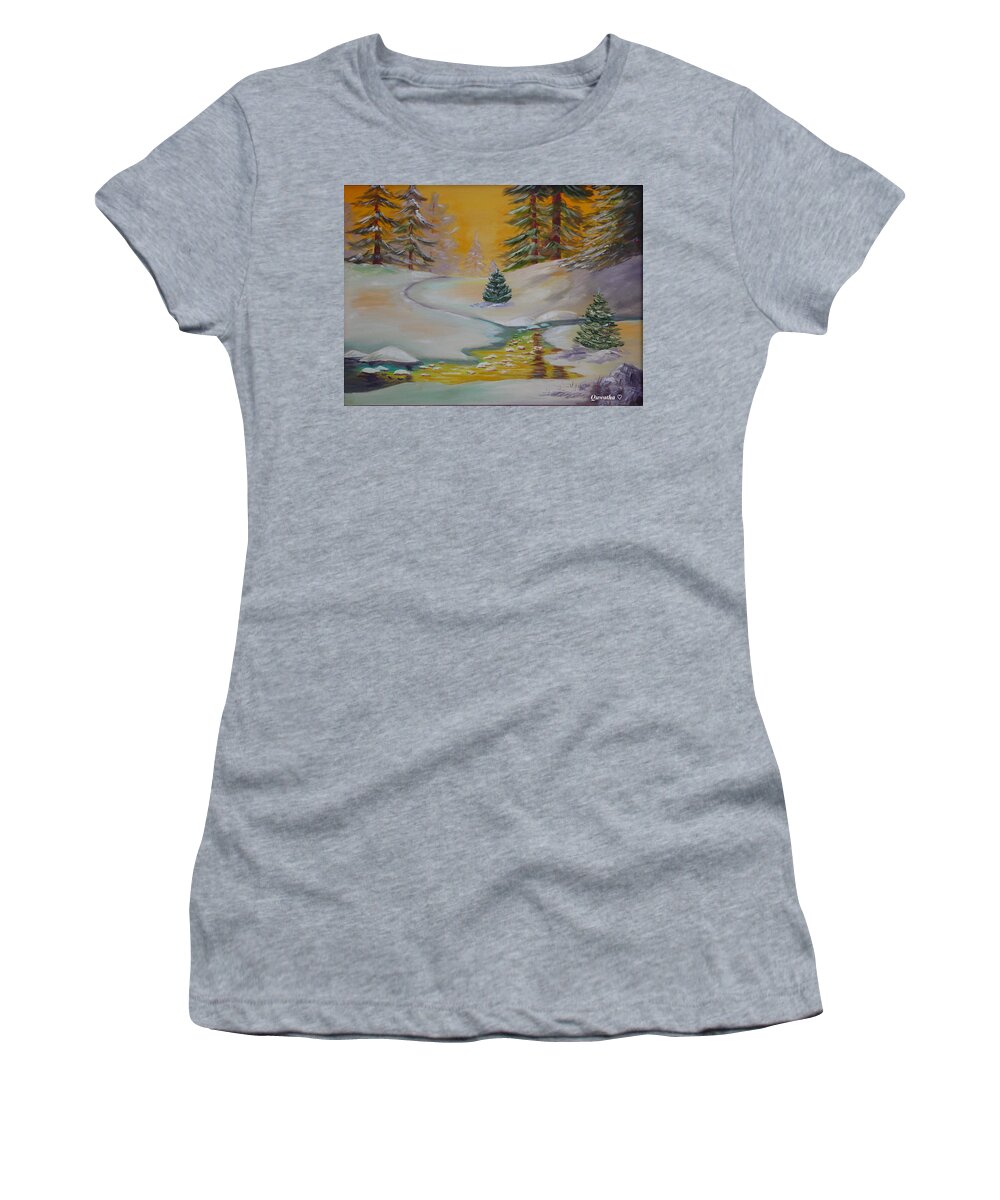 Winter Women's T-Shirt featuring the painting Winter by Quwatha Valentine