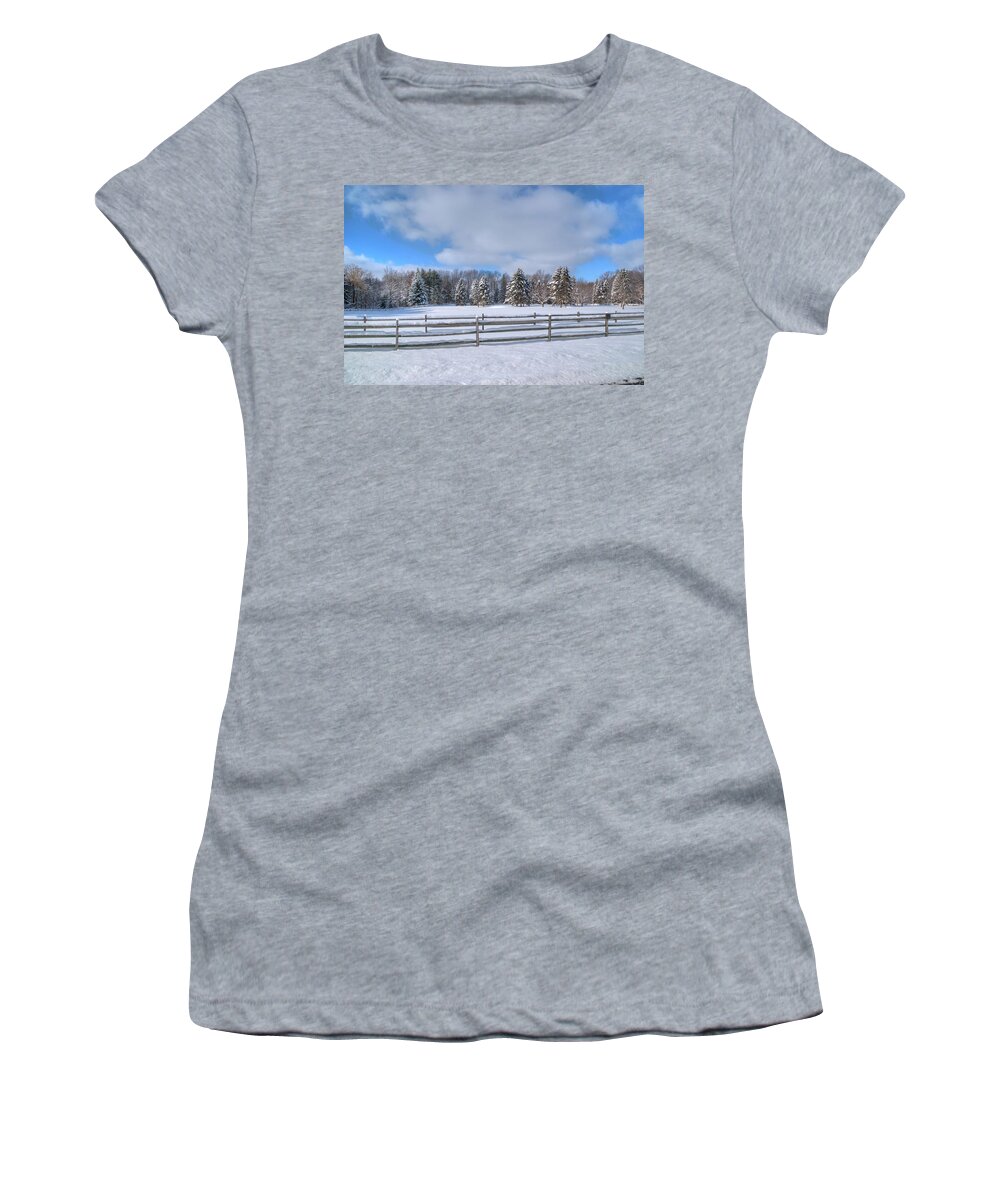 Snow Women's T-Shirt featuring the photograph Winter Scenery 14589 by Guy Whiteley