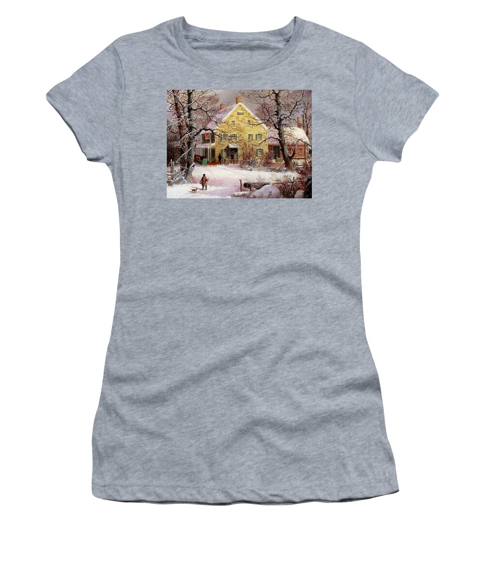 Winter Women's T-Shirt featuring the painting Winter Snow Scene by Currier and Ives