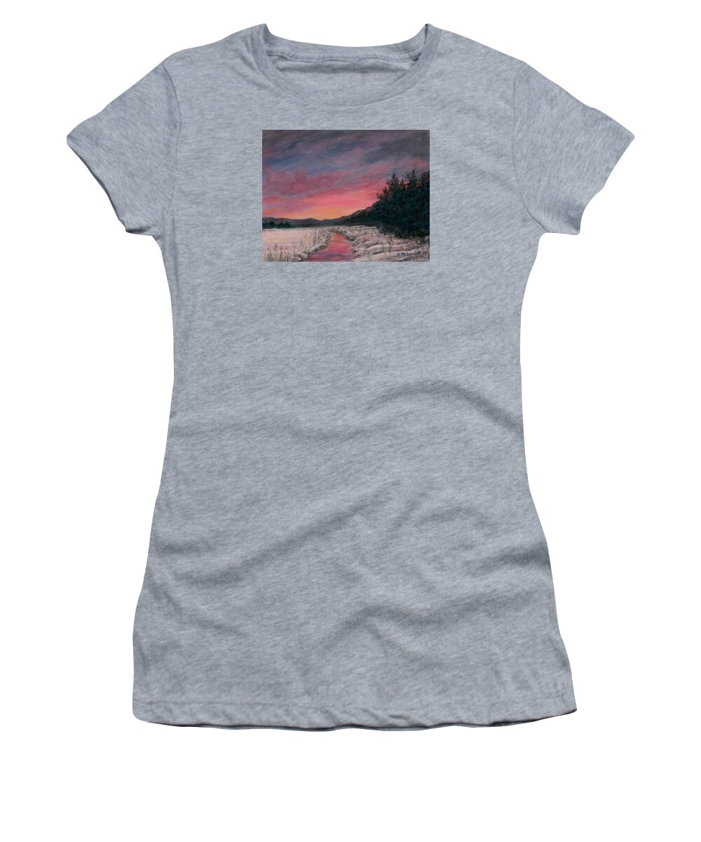 Night Sky Women's T-Shirt featuring the painting Winter Sundown by Kathleen McDermott