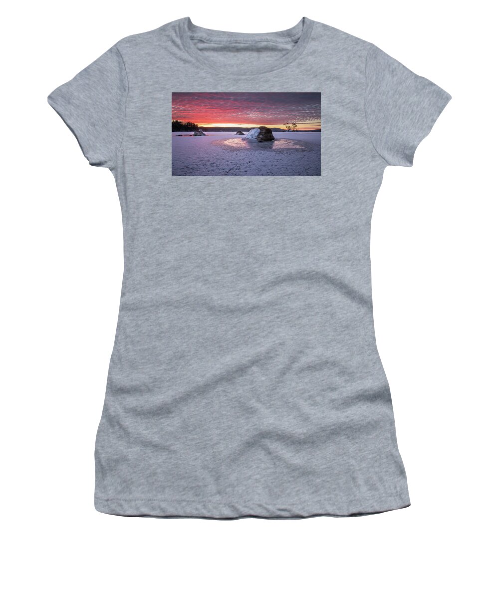 Maine Women's T-Shirt featuring the photograph Winter Sunrise over Moose Pond by Colin Chase