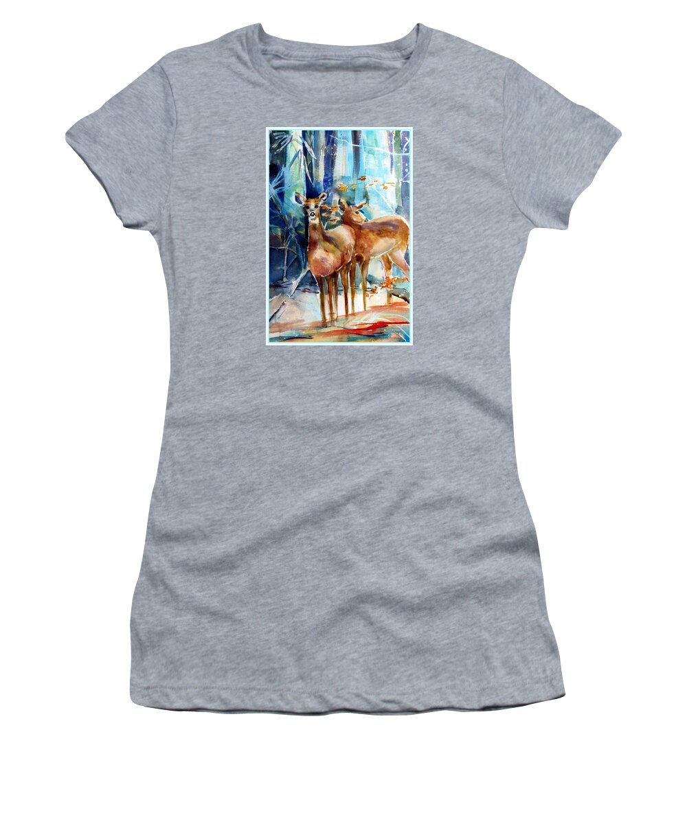 Deer Women's T-Shirt featuring the painting Winter Travelers by Mindy Newman