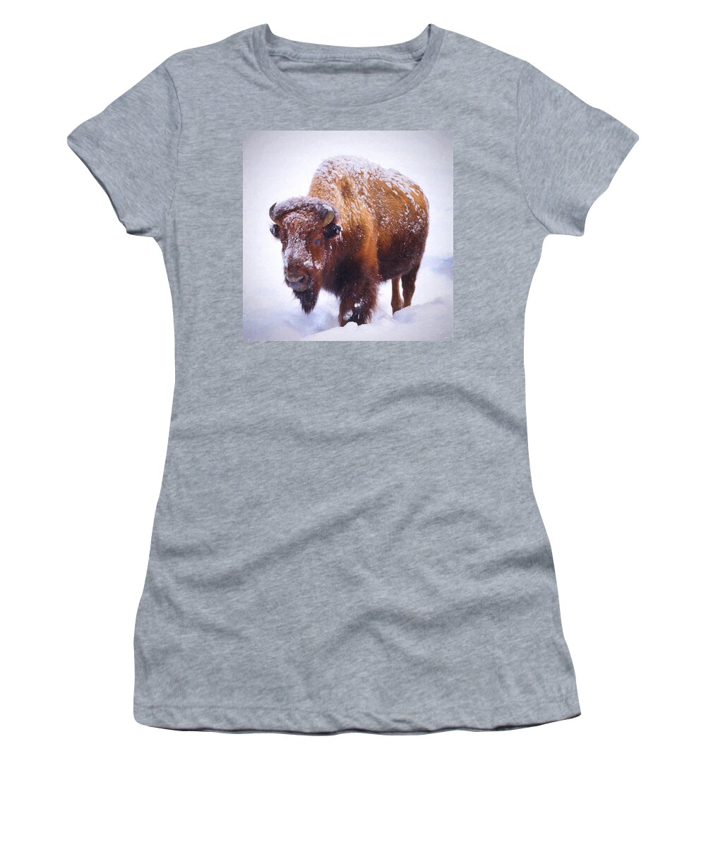Bison Women's T-Shirt featuring the photograph Winter Walk by Greg Norrell