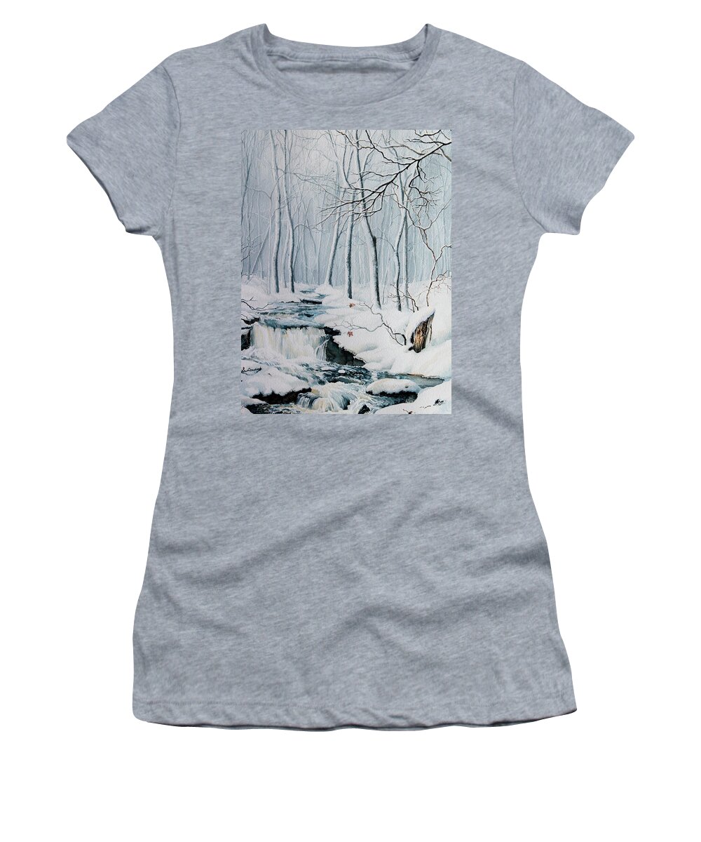 Winter Woods Women's T-Shirt featuring the painting Winter Whispers by Hanne Lore Koehler