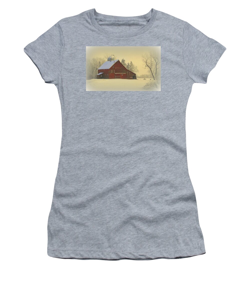 Barn Women's T-Shirt featuring the photograph Wintery Barn by Julie Lueders 