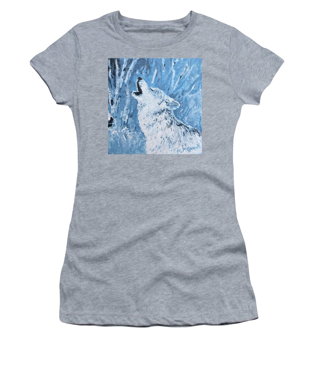 Wolf Women's T-Shirt featuring the painting Wolf of the Tetons by ML McCormick