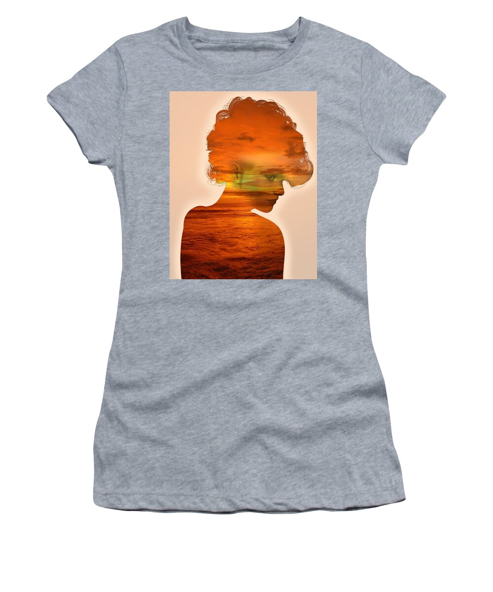 Portrait Women's T-Shirt featuring the digital art Woman and a Sunset by Anthony Murphy