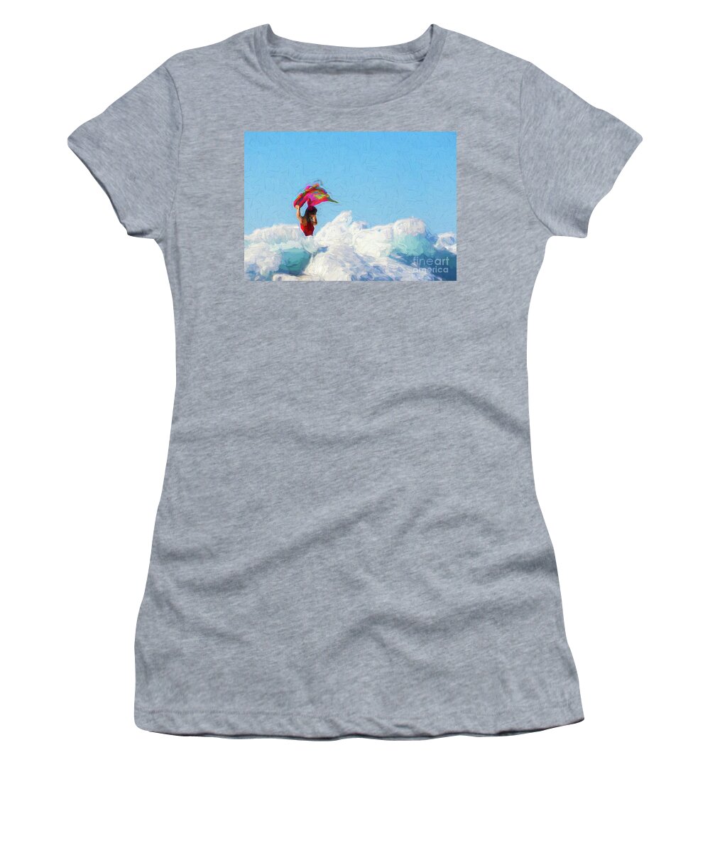Woman Women's T-Shirt featuring the digital art Woman In Red - painterly by Les Palenik