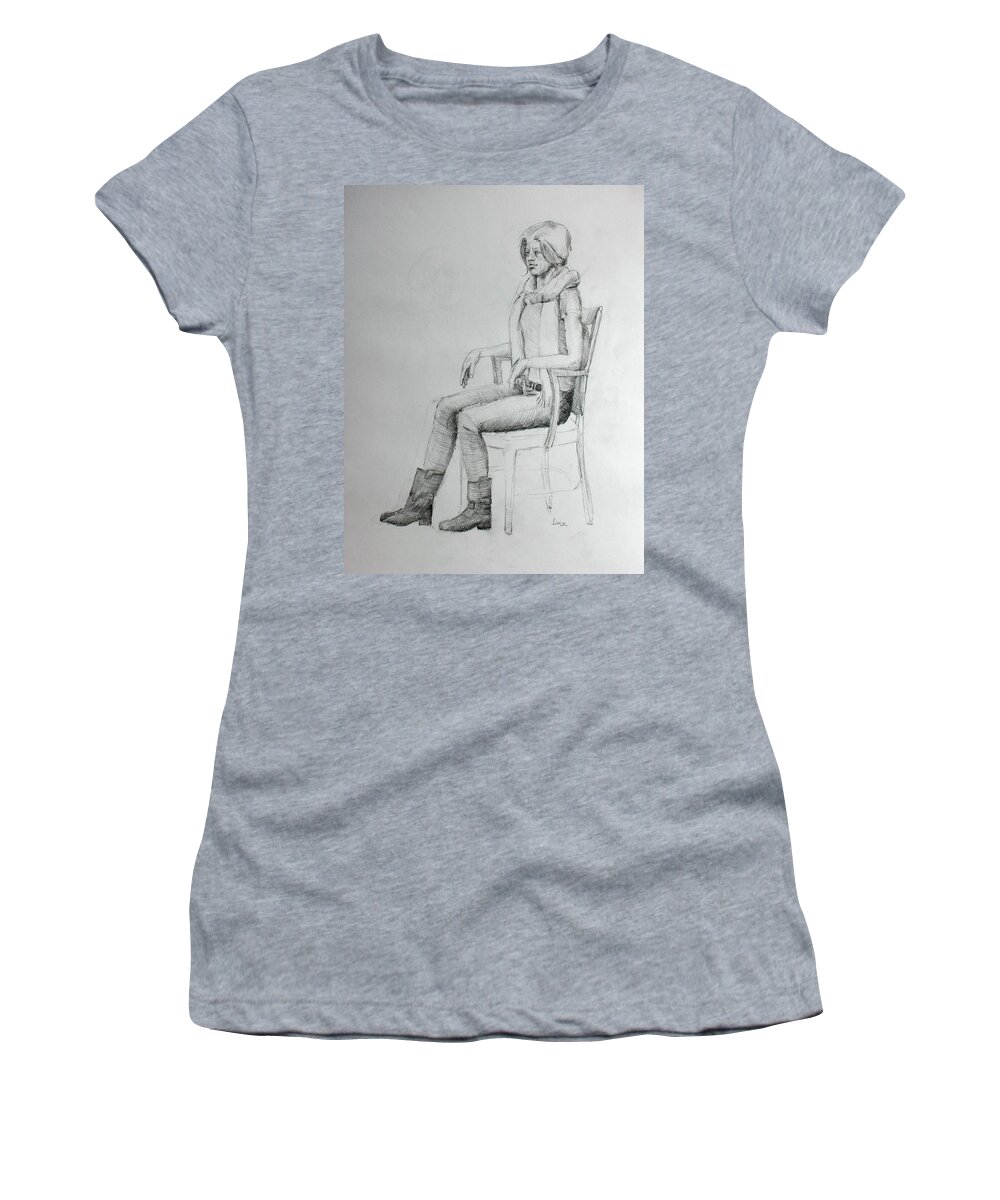 Mark Fine Art Women's T-Shirt featuring the drawing Woman in Scarf by Mark Johnson