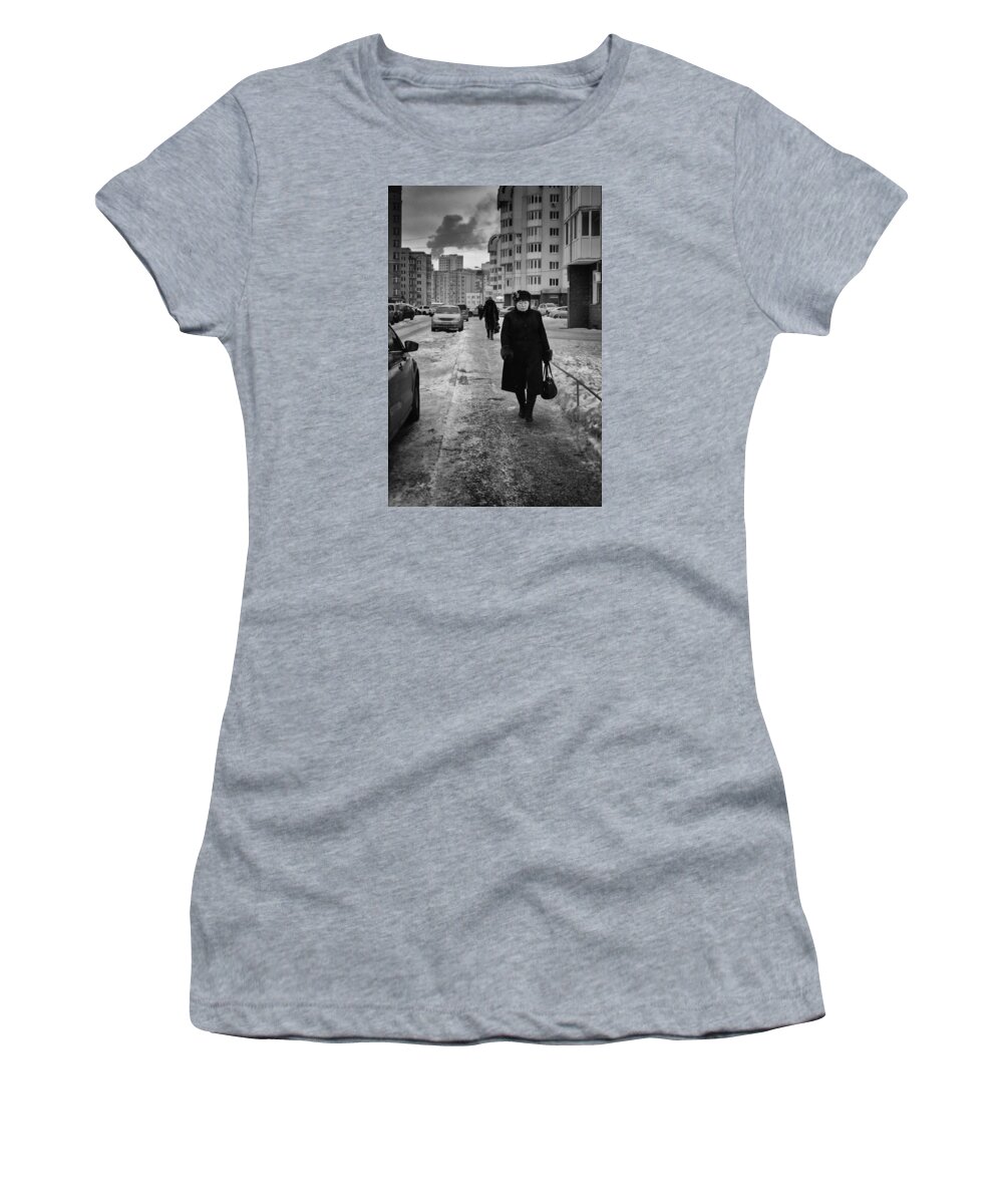 Woman Women's T-Shirt featuring the photograph Woman Walking on Path in Russia by John Williams