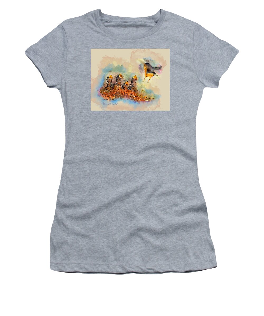 Birds Women's T-Shirt featuring the mixed media Wonder What's For Dinner? by Dave Lee
