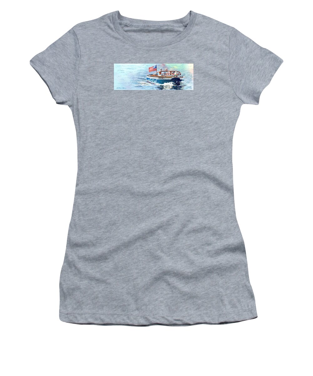 Wooden Boats Women's T-Shirt featuring the painting Wooden Boat Blues by LeAnne Sowa