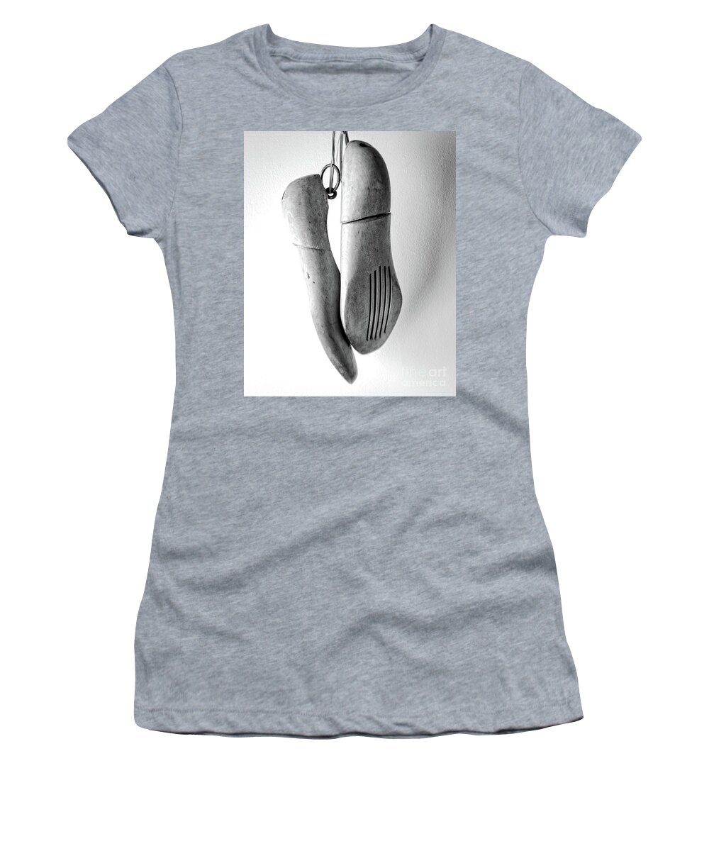 Black Women's T-Shirt featuring the photograph Wooden Shoe Forms Black and White by Edward Fielding