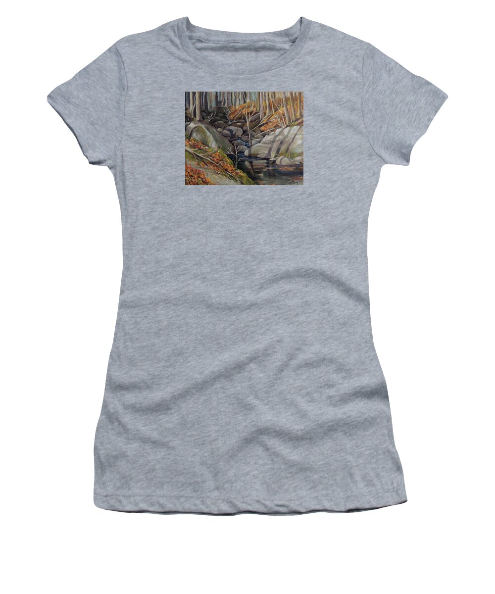 Plein Air Women's T-Shirt featuring the painting Woodland Stream by Nancy Griswold