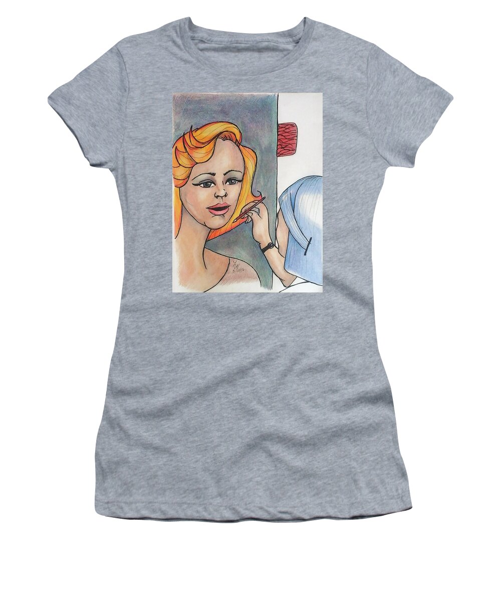 Portrait Women's T-Shirt featuring the drawing Working Portrait by Loretta Nash