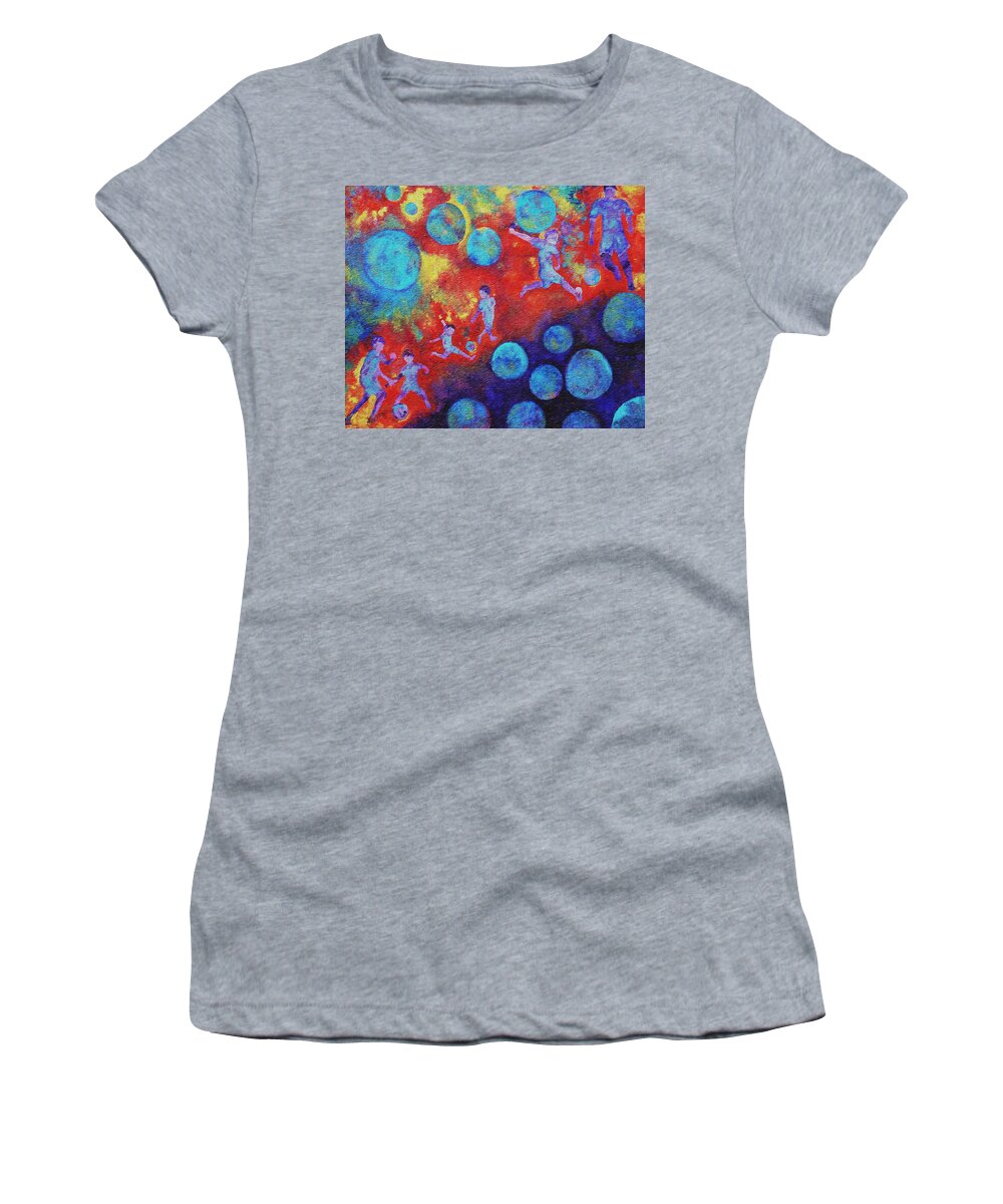 Soccer Women's T-Shirt featuring the painting World Soccer Dreams by Claire Bull