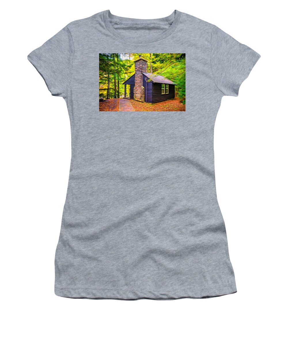 Autumn Women's T-Shirt featuring the photograph Worlds End Cabin - Paint by Steve Harrington