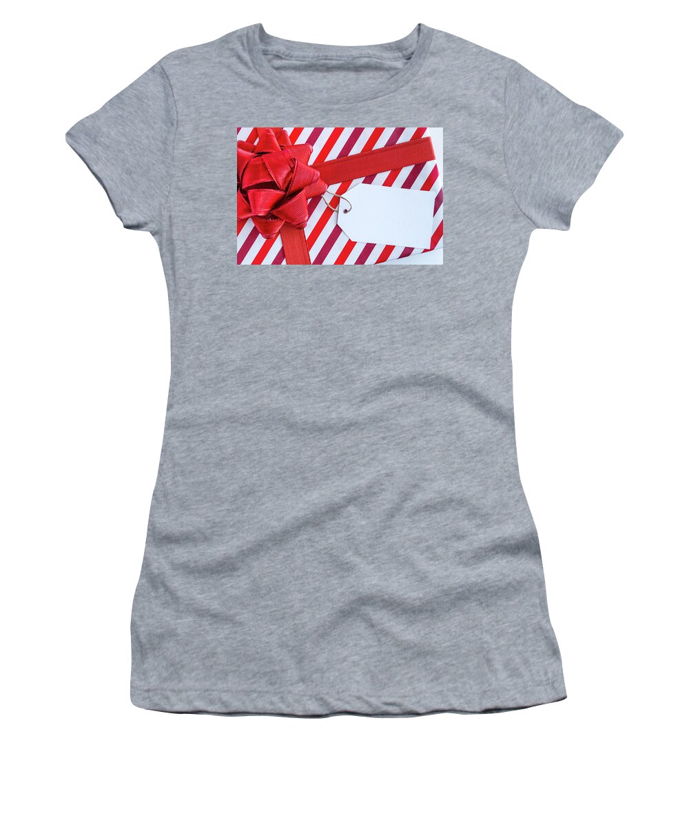 Christmas Women's T-Shirt featuring the photograph Wrapped Christmas Present with Bow by Teri Virbickis