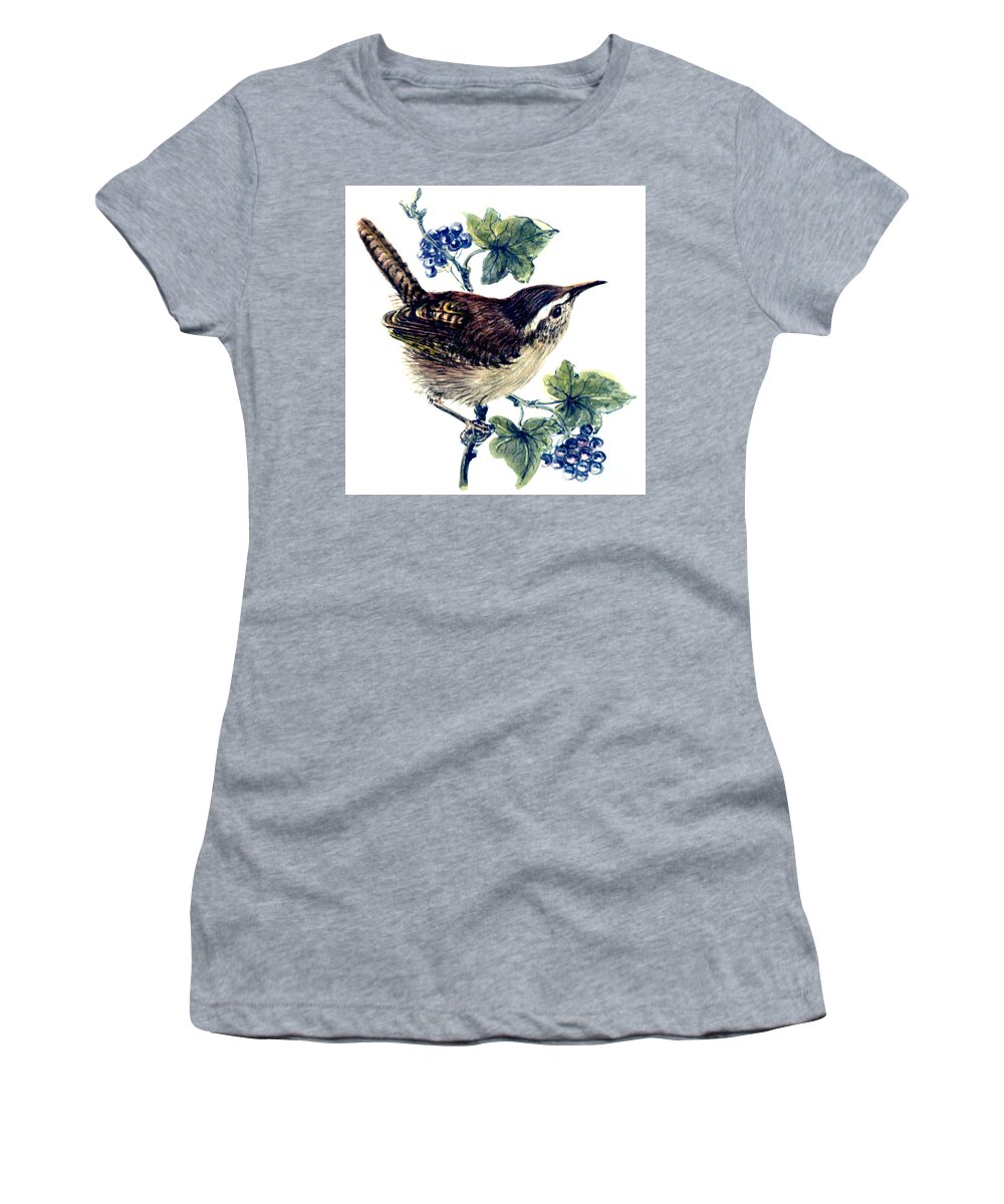 Wren In The Ivy Women's T-Shirt featuring the painting Wren in the ivy by Nell Hill