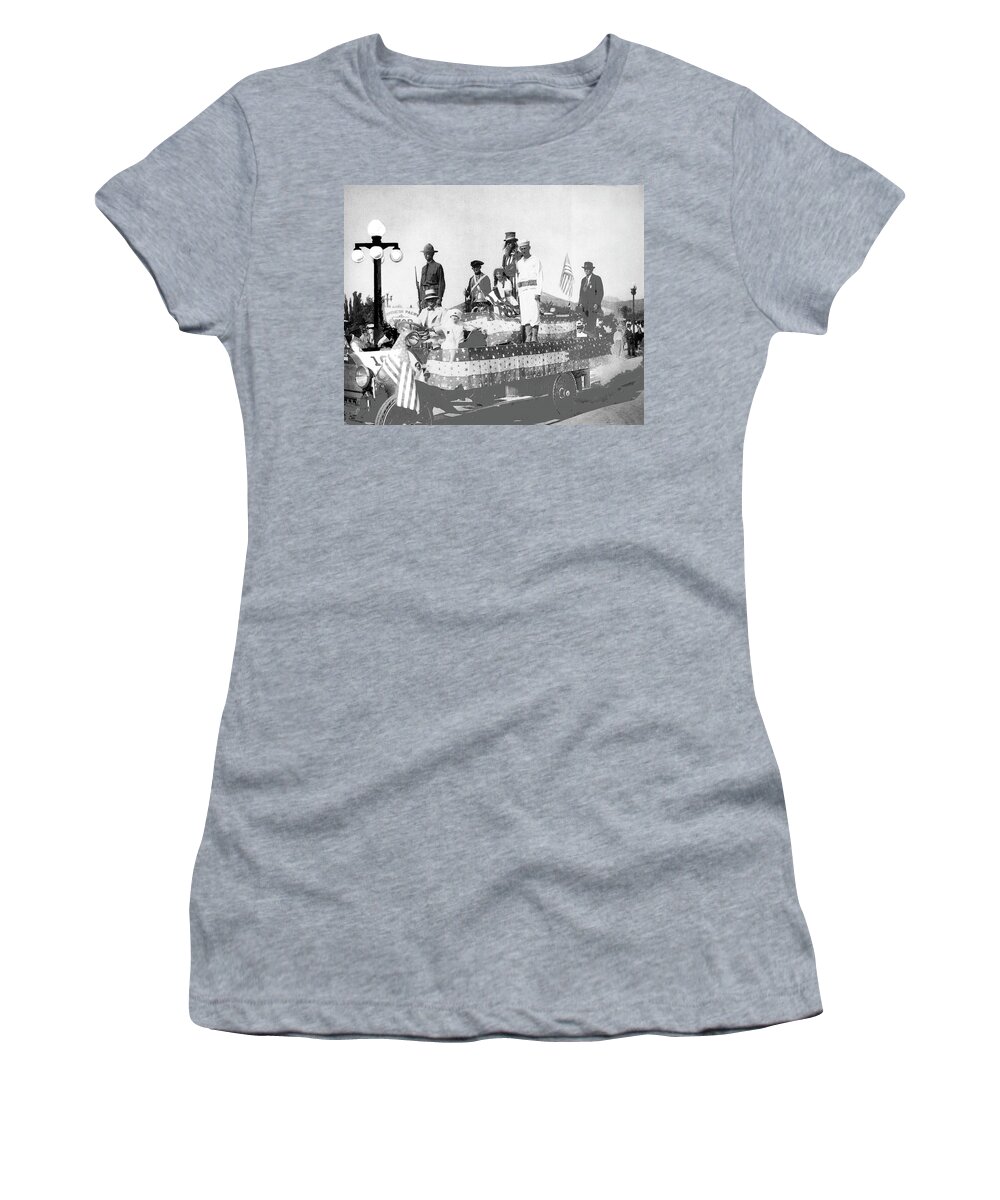 Ww1 Float Tucson Arizona 1917 Color Added 2015 Women's T-Shirt featuring the photograph WW1 float Tucson Arizona 1917 color added 2015 by David Lee Guss