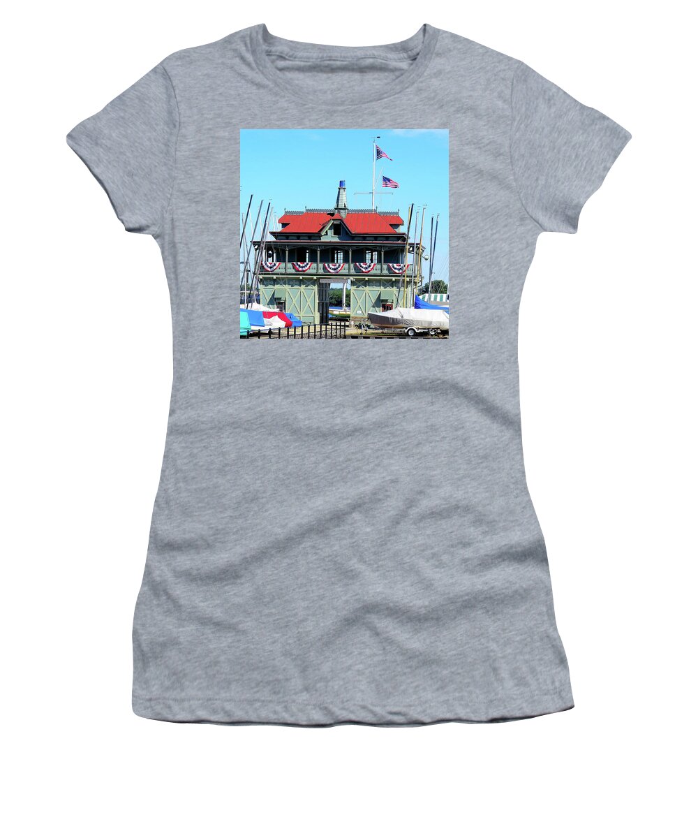 Yacht Club Women's T-Shirt featuring the photograph 1st Yacht Club on the Delaware by Linda Stern