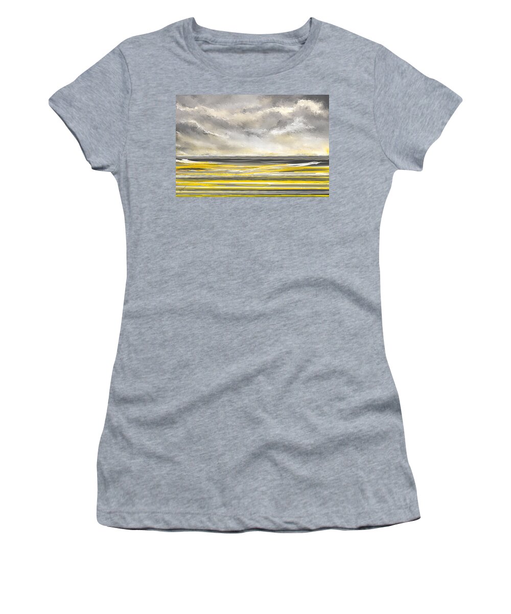 Yellow Women's T-Shirt featuring the painting Yellow And Gray Seascape Art by Lourry Legarde