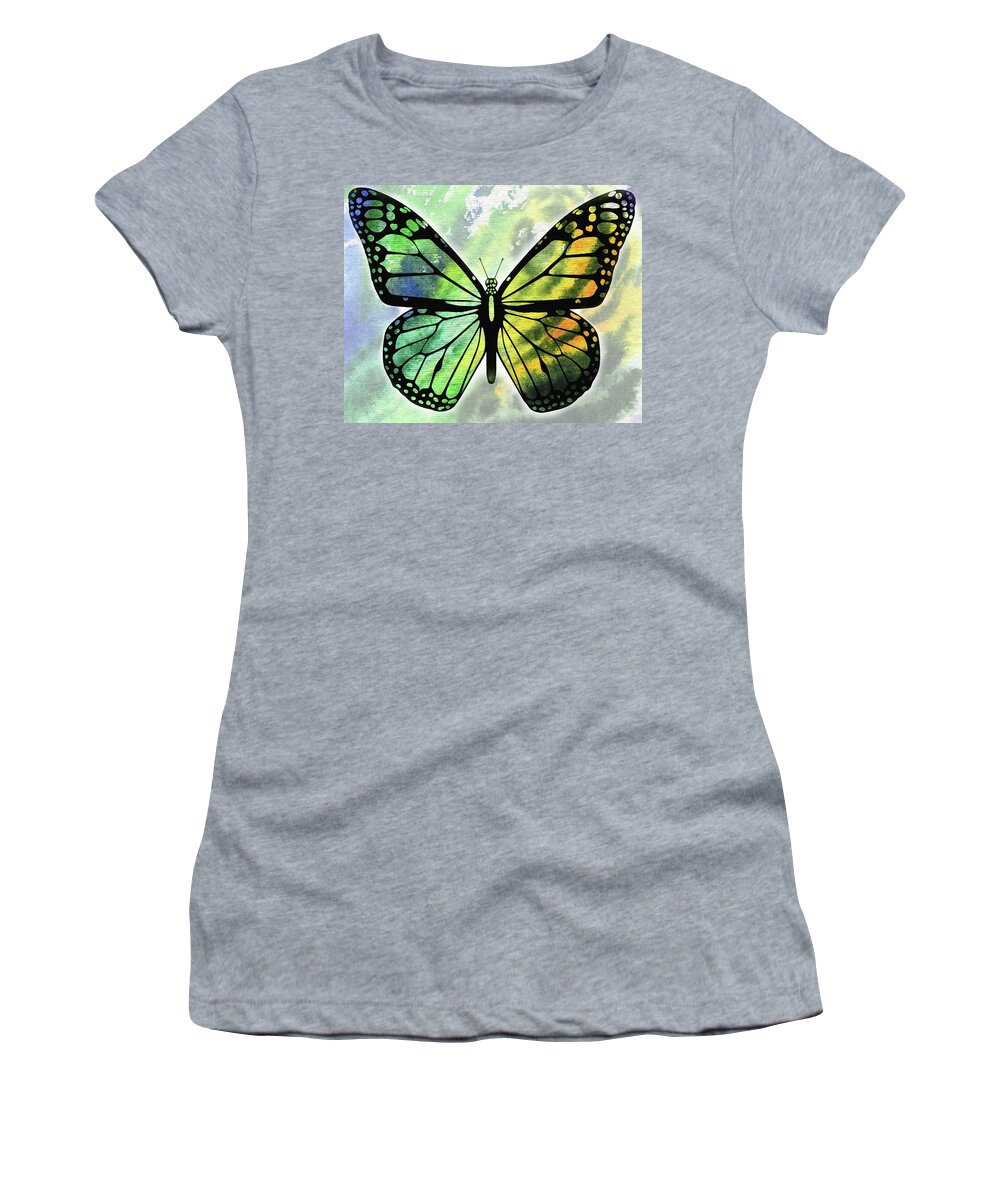 Watercolor Butterfly Women's T-Shirt featuring the painting Yellow And Green Watercolor Butterfly by Irina Sztukowski