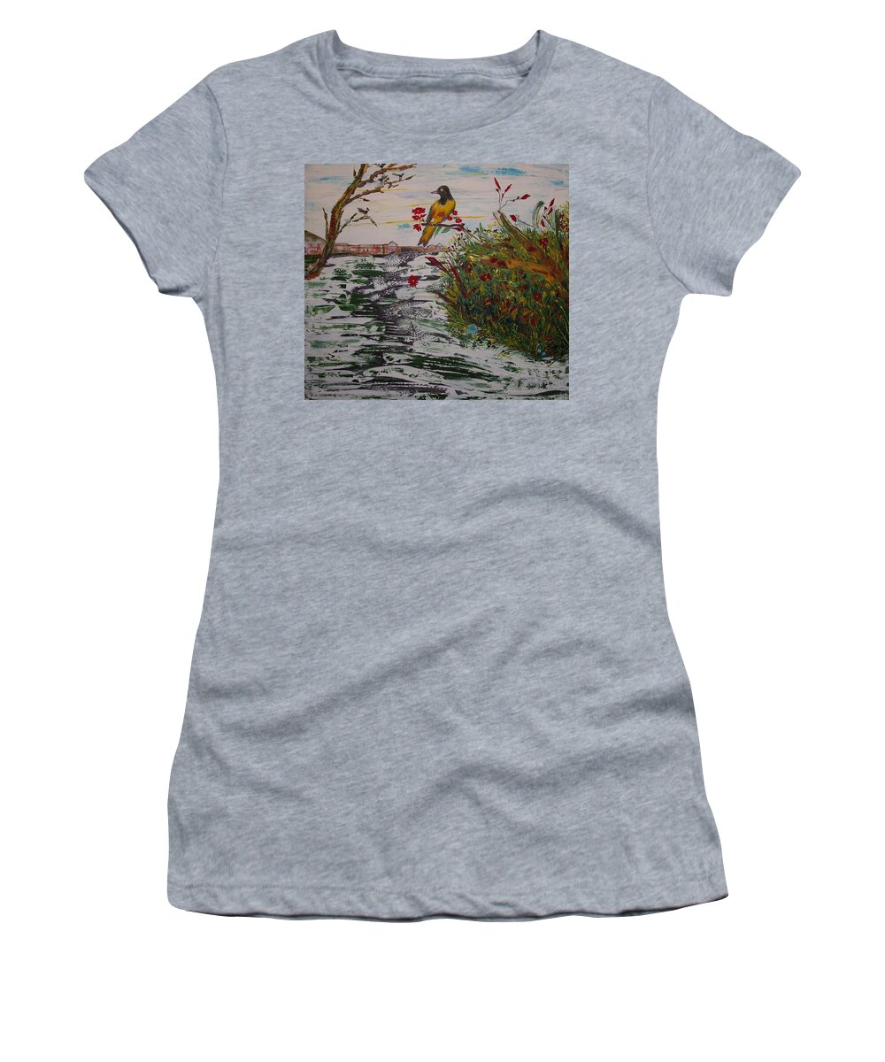 Bird Women's T-Shirt featuring the painting Yellow Bird by Sima Amid Wewetzer